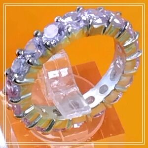 Lavender Round Cubic Zirconia Eternity Band Silver Tone Ring Purple Stone Size 8